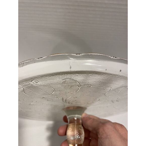 Vintage Harp Pattern By Jeanette 10" Elegant Glass Round Cake Stand Pink Tone - Picture 9 of 11